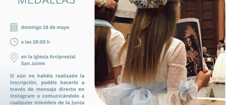 La Parròquia Arxiprestal de Sant Jaume acollirà la tradicional Vestició de Medalles de les xiquetes de Primera Comunió
