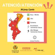 Risc extrem d’incendis forestals a Vila-real i gran part del territori valencià aquest 30 de juny