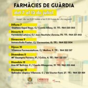 Les farmàcies de guàrdia de Vila-real del 7 al 13 de juliol