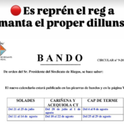 La Comunitat de Regants reprén el reg a manta el dilluns 21 de juliol