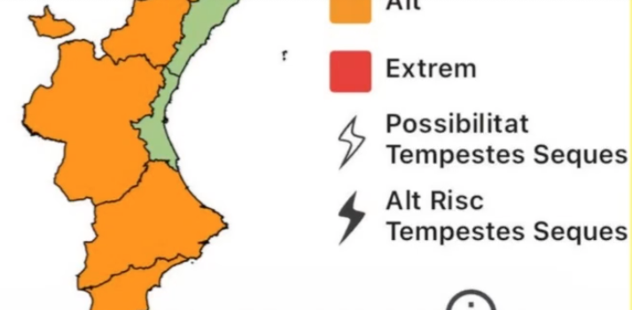 Alerta per risc alt d’incendi forestal a gran part del territori valencià