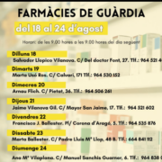 Farmàcies de guàrdia del 18 al 24 d’agost