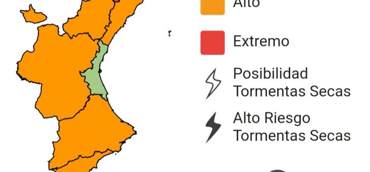 El risc d’incendis forestals es dispara a la Comunitat Valenciana amb nivell extrem al nord de Castelló